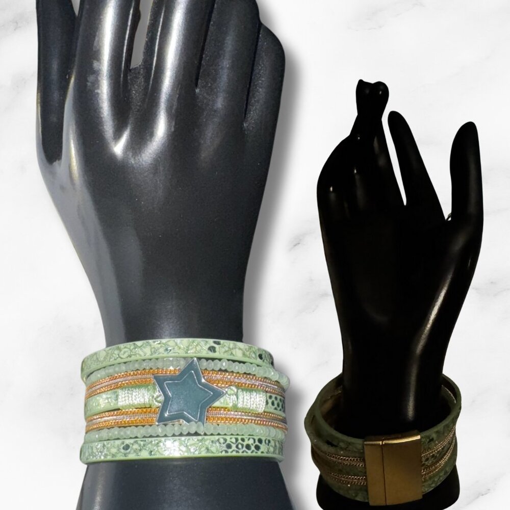 Green Leather Star Wrap Bracelet – Magnetic Clasp | Accessorize|Her